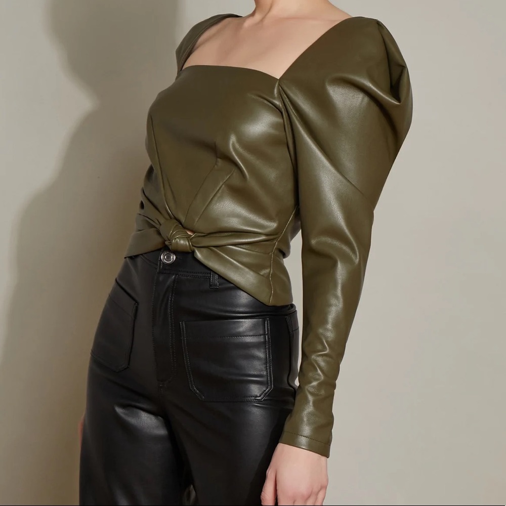 Anthropologie Hutch Square Neck Faux Leather long
sleeve top